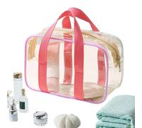 Neceser para Mujer Estuche de Aseo Transparente con Asa | Bolsa de Maquillaje con Cremallera Para viajes, playa, gimnasio, escapadas de fin de semana, viajes de una noche y rutas por