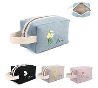 Neceser para Mujer Personalizado Bolsa de Aseo con Nombre y Flor de Cumpleaños Grabados con Cremallera (C)