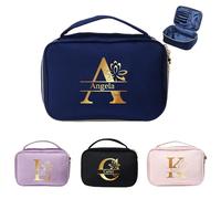 Neceser para Mujer Personalizado Bolsa de Aseo con Nombre y Flor de Cumpleaños Grabados con Cremallera (D)