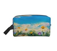 Neceser para Mujeres y Hombres Bolsa de cosméticos Impermeable Bolsa de Maquillaje de Viaje Organizador con asa Pintura al óleo Margaritas Blancas Bolsa de Almacenamiento de Flores