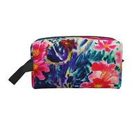 Neceser para Mujeres y Hombres Neceser Impermeable para cosméticos Bolsa de Maquillaje de Viaje Organizador con asa Flores de tulipán abstractas Bolsa de Almacenamiento de Acuarela