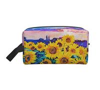 Neceser para Mujeres y Hombres Neceser Impermeable para cosméticos Bolsa de Maquillaje de Viaje Organizador con asa Pintura al óleo Girasoles Flores Flor Bolsa de Almacenamiento