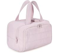 Neceser para viajes, gran capacidad con separación en seco y húmedo, cremalleras dobles y boca ancha, PVC suave y ligero, asas superiores, organizador de maquillaje, Pink, 1 unidad