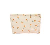 Neceser pequeño Bolsa de Maquillaje de Pana con Bonito Estampado Floral, Organizador de cosméticos con Cremallera y Etiqueta con Letras, Ideal for Viajes Bolsa Maquillaje(Beige)