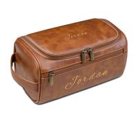 Neceser personalizado para hombre, bolsa de cosméticos de viaje de cuero grabado, regalo personalizado perfecto para novio, marido, padre, Navidad, cumpleaños, marrón claro, talla única, Neceser
