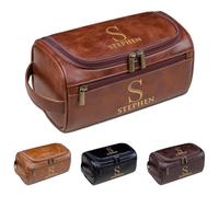 Neceser personalizado para hombre, estuche de viaje de piel sintética con grabado, regalo de cumpleaños de Navidad para papá, marido, novio, día del padre, Brown, talla única, Neceser