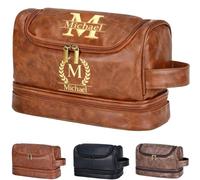Neceser personalizado para hombres, bolsa de aseo de cuero con nombre grabado, kit de aseo de viaje personalizado, bolsa de higiene cosmética, regalo para hombres, marido, él, papá, padrinos de boda
