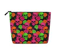 Neceser portátil con Cremallera y Calavera de Rosa neón Que Brilla en la Oscuridad para Mujer.