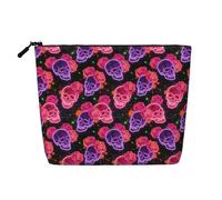 Neceser portátil con Cremallera y Calavera de Rosa neón Que Brilla en la Oscuridad para Mujer.