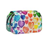Neceser portátil con estampado de corazones de arco iris, bolsa multiusos de gran capacidad para uso diario