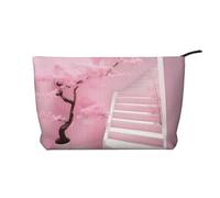 Neceser portátil con estampado de escamas de peces arcoíris de gran capacidad, bolsa de cosméticos de pana con cremallera, bolsa de viaje, Escalera blanca de flor de cerezo, Talla única
