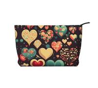 Neceser portátil con estampado de escamas de peces arcoíris de gran capacidad, bolsa de cosméticos de pana con cremallera, bolsa de viaje, Flor de corazón aplastado, Talla única
