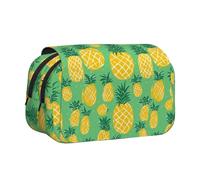 Neceser portátil con estampado de fondo de piña dorada, bolsa de cosméticos multiusos, bonita gran capacidad, uso diario