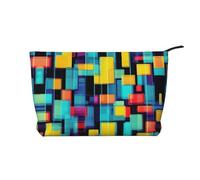 Neceser portátil con estampado de mariposas moradas de gran capacidad, bolsa de cosméticos de pana con cremallera, bolsa de viaje, Diagrama geométrico cuadrado, Talla única