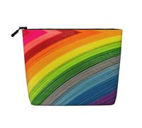 Neceser portátil con rayas de color arcoíris, cáñamo falso, bolsa de maquillaje grande, resistente al agua, bolsa de aseo de viaje