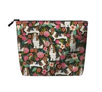 Neceser portátil de cáñamo falso con diseño de perro y flor, bolsa de maquillaje grande, resistente al agua, bolsa de aseo de viaje
