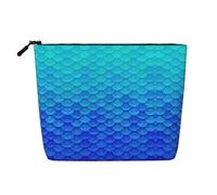Neceser portátil de cáñamo falso, con diseño de pez sirena, color azul océano, bolsa de maquillaje grande resistente al agua, bolsa de aseo de viaje