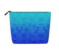 Neceser portátil de cáñamo falso, con escamas de pez sirena, color azul océano, bolsa de maquillaje grande, resistente al agua, neceser de viaje