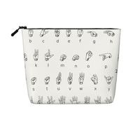 Neceser portátil de cáñamo falso con texto en inglés «Sign Language Alphabet», bolsa de maquillaje grande resistente al agua, bolsa de aseo de viaje