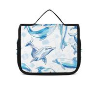Neceser portátil de Viaje, Bolsa de Maquillaje portátil, Color Negro, Simple Cebra, para Hombres y Mujeres, Lindo delfín de Acuarela, 22.5x18.5cm