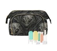 Neceser portátil de viaje con dibujos animados de alienígenas malvados en blanco y negro para mujer, joyería para organizar tarjetas y llaves