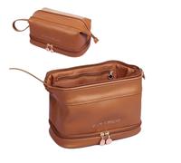 Neceser portátil de viaje para maquillaje, organizador de cosméticos multifunción de doble capa, soporte de almacenamiento casual grande para mujeres, bolsa de cosméticos de viaje, Brown, Double layer