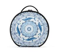 Neceser redondo para cosméticos de viaje, organizador de maquillaje, portátil, brochas de maquillaje, artículos de tocador, joyas, accesorios, azul y blanco, delfín, mandala, Mandala de delfín azul y