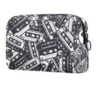 Neceser retro con cinta de casete para mujer, neceser de viaje, bolsa organizadora de maquillaje grande con cremallera, multicolor, 18.5x7.5x13cm/7.3x3x5.1in, Neceser