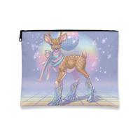 Neceser retro con diseño de ciervos, bolsa de maquillaje de animales fantásticos para mujeres, organizador portátil con cremallera para viajes, divertido neceser para el cuidado de la piel, Azul, 7x9