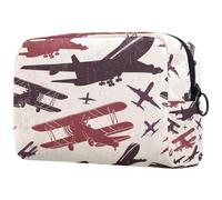 Neceser retro de avión de guerra y avión para mujer, neceser de viaje, bolsa organizadora de maquillaje grande con cremallera, multicolor, 18.5x7.5x13cm/7.3x3x5.1in, Neceser