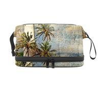 Neceser retro de doble capa con diseño de faro en Sri Lanka para mujeres y niñas, neceser de viaje, organizador de maquillaje con compartimento para cepillos, multicolor, 27x15x14 cm/10.6x5.9x5.5 in,