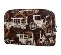 Neceser retro Steampunk Cars para mujer, neceser de viaje, bolsa organizadora de maquillaje grande con cremallera, multicolor, 18.5x7.5x13cm/7.3x3x5.1in, Neceser