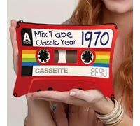 Neceser Retro Tipo Casete - Organizador de Viaje Plegable, Bolsa de Cosméticos con Cremallera - Regalo Vintage para