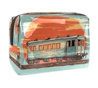 Neceser retro Train on Railway para mujer, neceser de viaje, bolsa grande de PVC, organizador de maquillaje con cremallera, multicolor, 18.5x7.5x13cm/7.3x3x5.1in, Neceser