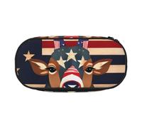 Neceser reutilizable con estampado de ciervos y bandera de Estados Unidos, para estudiantes, para estudiantes, maquillaje, artículos de aseo personal, fácil acceso, Black, Talla única, Organizador de