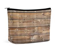 Neceser rústico de Madera y Piel sintética para Mujer, portátil, de Viaje, con Cremallera, Bonito, Chicas, Mujeres y mamás.