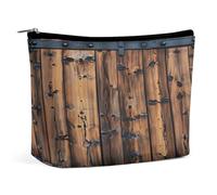 Neceser rústico Vintage de Madera y Cuero sintético para Mujer, portátil, Ideal para Viajes, con Cremallera, Bonito Neceser, Chicas, Mujeres y mamás.