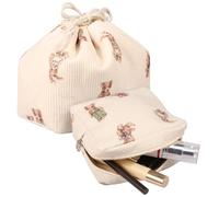 Neceser Set de 2 unidades, estuche de viaje para cosméticos, de pana suave, bolsa de lavado, para el hogar, viajes y uso diario, Oso pequeño., 2pcs, A