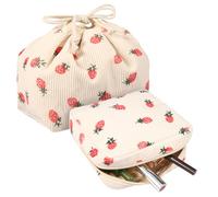 Neceser Set de 2 unidades, estuche de viaje para cosméticos, de pana suave, bolsa de lavado, para el hogar, viajes y uso diario, Fresa, 2pcs, A