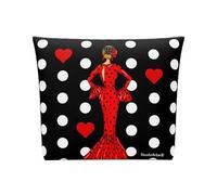 Neceser Sevilla Flamenca “María Rojo” - diseño a Doble Cara - Fondo Negro con Lunares Blancos - 25x26 cm - Impermeable - Bolso de Aseo Mujer o Viaje