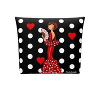 Neceser Sevilla Flamenca “Pepa” - diseño a Doble Cara - Fondo Negro con Lunares Blancos - 25x26 cm - Impermeable - Bolso de Aseo Mujer o Viaje