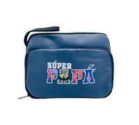 Neceser Súper Papá Triangular con Doble Compartimento, Diseño de Superhéroes, Azul, Organizador de Viaje para Hombre, Regalo Día del Padre