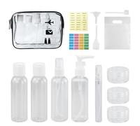 Neceser transparente con juego de 14 botellas de viaje, juego de botellas de viaje (100 ml) y 1 bolsa de plástico para líquidos, bolsa compatible con aeropuerto, gadgets de viaje