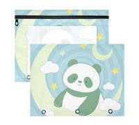 Neceser transparente con ventana de 3 agujeros para cartas de papel A4, paquete de 2 unidades para profesores de regreso a clases, panda divertido azul luna