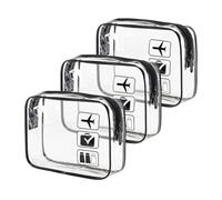 Neceser transparente de 3 piezas para artículos de aseo personal, bolsa de aseo de viaje compatible con aerolíneas de aeropuerto, bolsa de aseo conveniente, Black, Talla única