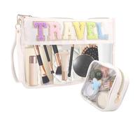 Neceser transparente de PVC para mujer, transparente, impermeable, equipaje de mano, para playa, pequeño neceser de maquillaje para mujeres y niñas en viajes, color, 2pcs, 1