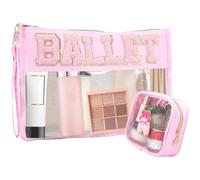 Neceser transparente de PVC para mujer, transparente, impermeable, equipaje de mano, para playa, pequeño neceser de maquillaje para mujeres y niñas en viajes, Rosa., 2pcs, 1