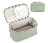 Neceser Viage Mujer Cuero Bolsa de Cosméticos con Porta Brochas Grande Multifuncional Hidrófugo Nocturnos, Verde