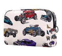 Neceser vintage American Muscle Cars para mujer, neceser de viaje, bolsa organizadora de maquillaje grande con cremallera, multicolor, 18.5x7.5x13cm/7.3x3x5.1in, Neceser