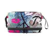 Neceser vintage con diseño de corazón y besos de doble capa para mujeres y niñas, neceser de viaje, organizador de maquillaje con compartimento para brochas, multicolor, 27x15x14 cm/10.6x5.9x5.5 in,
